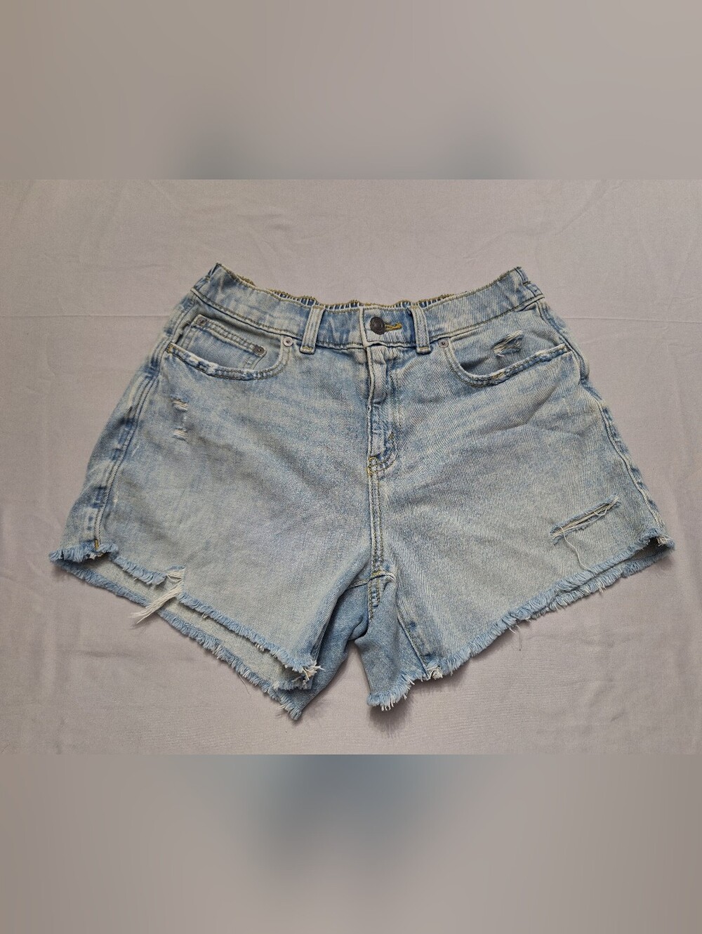 Aerie Daydream Light Blue High-Rise Frayed hem Denim Elastic Waist Shorts